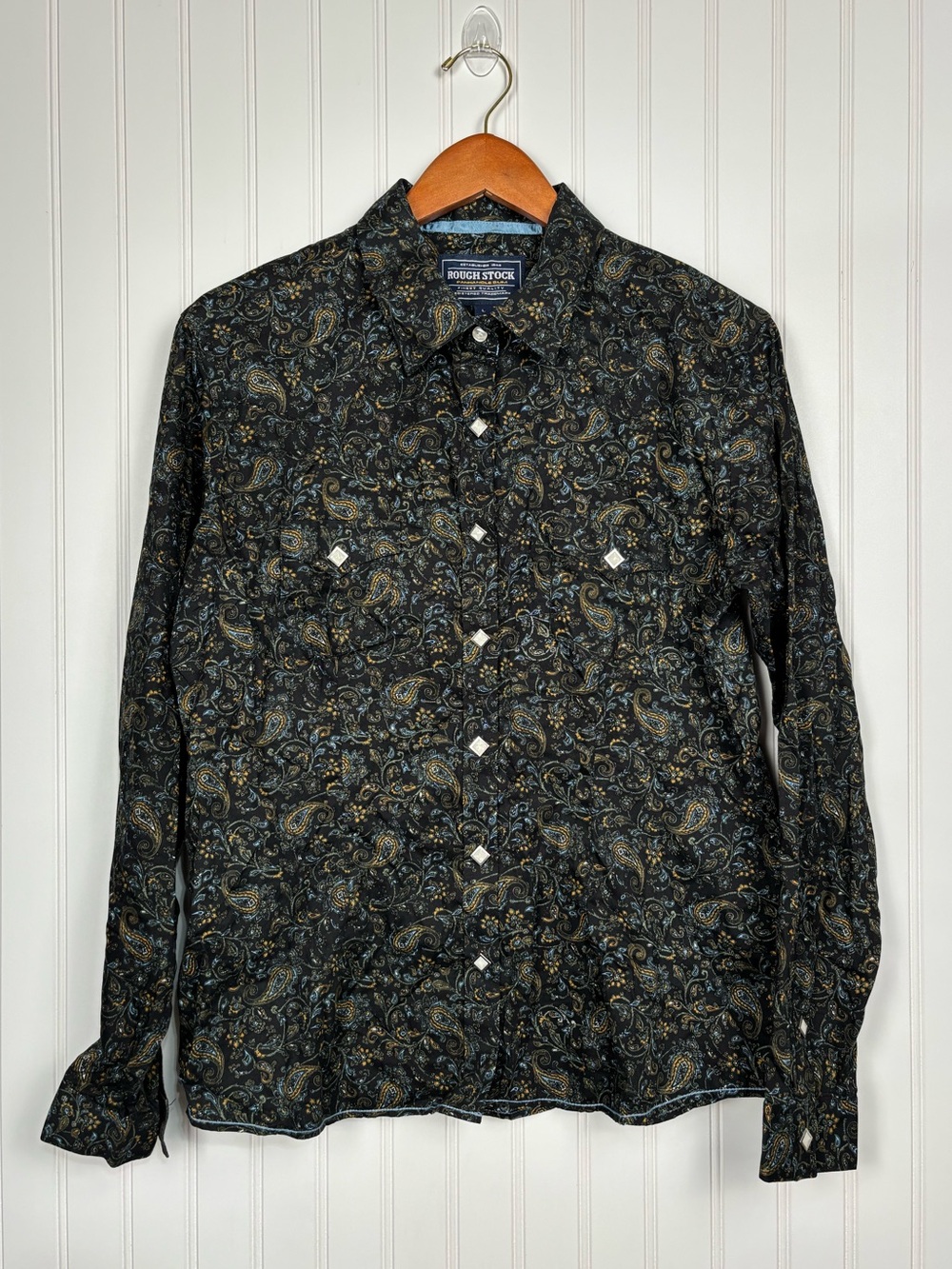 Roughstock Paisley Panhandle Slim Long-Sleeve Pearl Button Down Shirt Mens Large